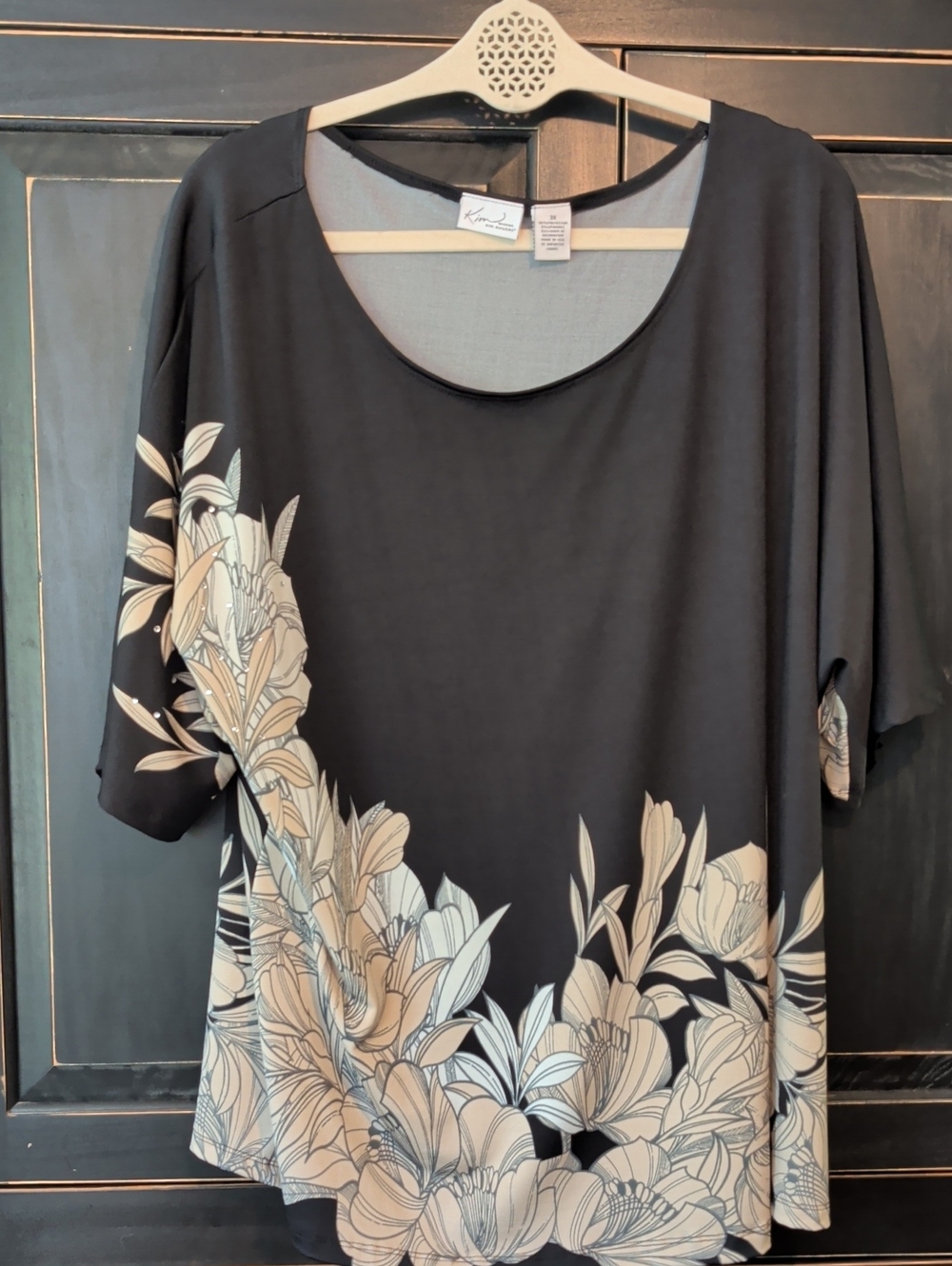 Kim Rogers 3X Floral Blouse In black & Beige
